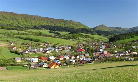 Farmland Small Town And Forested Hills Stock Image