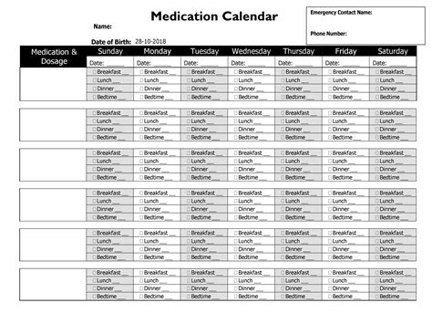 Great Medication Schedule Templates Medication Calendars Free