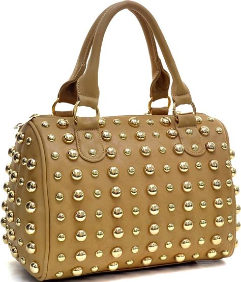 Gold Tone Droplet Studded Handbag With Removable Shoulder Strap