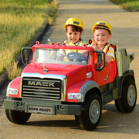 Excavator, dump trucks, tractor, police cars & fire truck toy vehicles for kids. Mack Granite Dump Truck Two Seater Ride On in Red, 12V ...