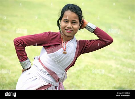 Assamese Girl Performing Dance And Celebrating Bihu Festival New Year Celebration Assam