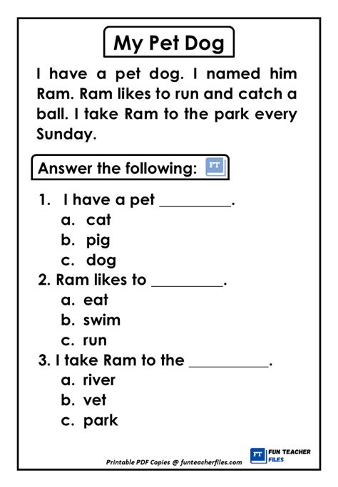 English Reading Passages With Comprehension Questions Set 1 Fun