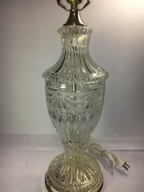 Vintage Rare Urn Clear Table Lamp Frosted Cut Crystal Glass Brass Accent Table Lamp Urn Shape