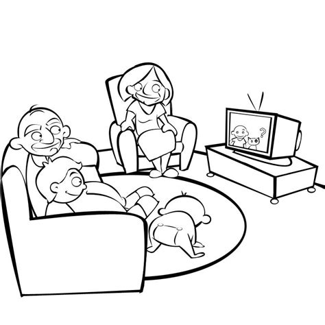Tengo dos versiones para ti Colorear abuelos viendo la televisión con sus nietos