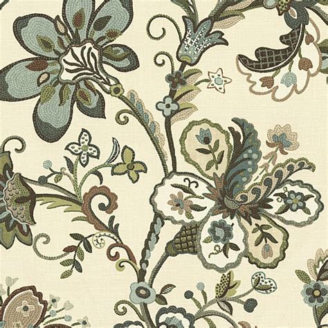 1m print cloth floral velvet fabric home car upholstery decoration diy crafts. Teal Floral Crewel Print Fabric - Traditional - Drapery ...