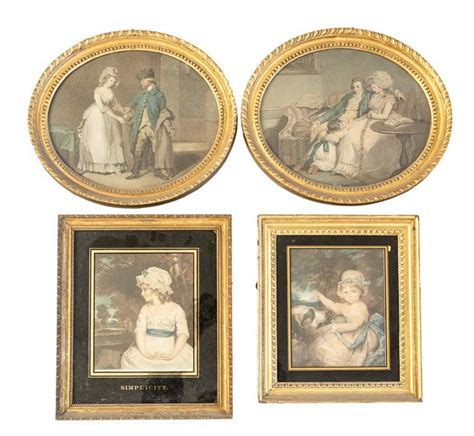 Collection Of Four Late 18th Century Colour Stipple Engravings In Oval