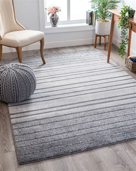 Well Woven Cella Grey Geometric Stripes Pattern Area Rug