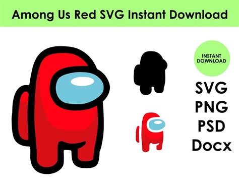 Among Us Red Svg Instant Download Video Game Silhouette Etsy