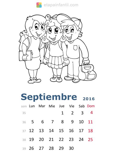 Calendario De 2016 Para Imprimir Y Colorear Etapa Infantil