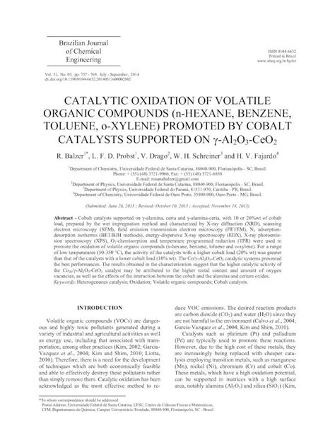 Pdf Catalytic Oxidation Of Volatile Organic Compounds N