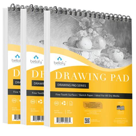 Drawing Paper Pad Set Of 3 9 X 12 Each With 100 Sheets For Dry Media