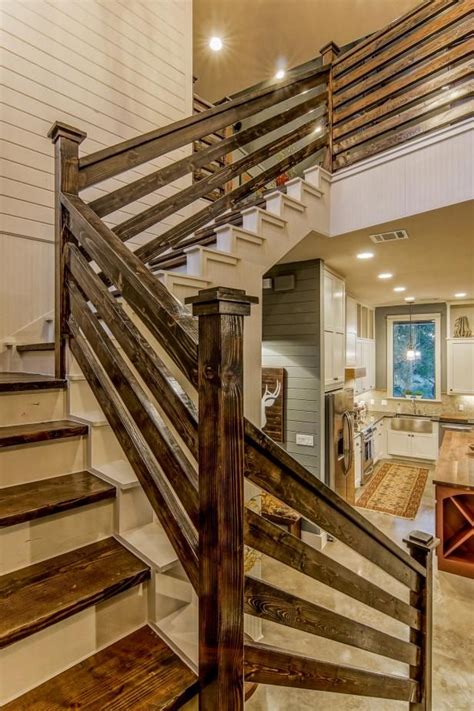 Hgtv Features A Rustic Neutral Staircase With Dark Stained Wood Stair