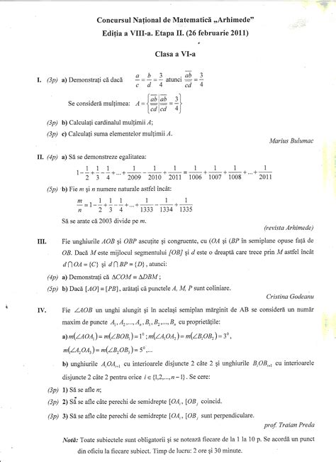 Teste Probleme Exercitii Matematica Clasa A Vi A