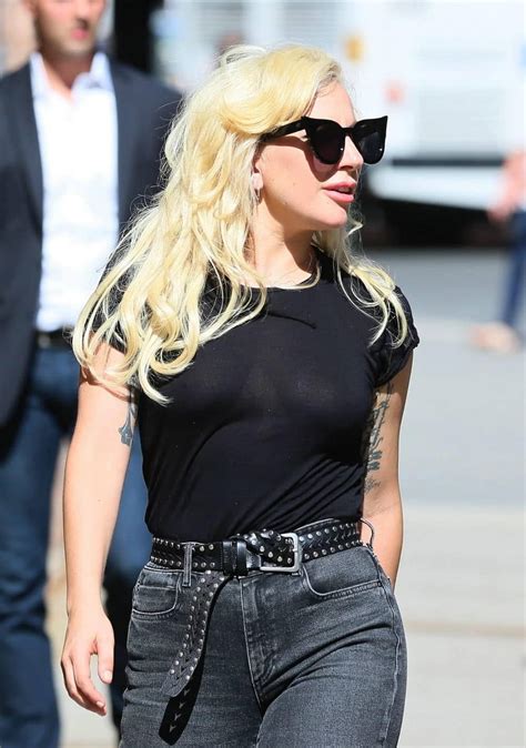 Lady Gaga Out Braless In NY In A See Through Black Top