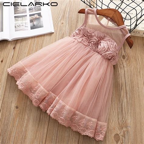 Cielarko Party Dress For Girls 2018 Summer Lace Floral Baby Birthday