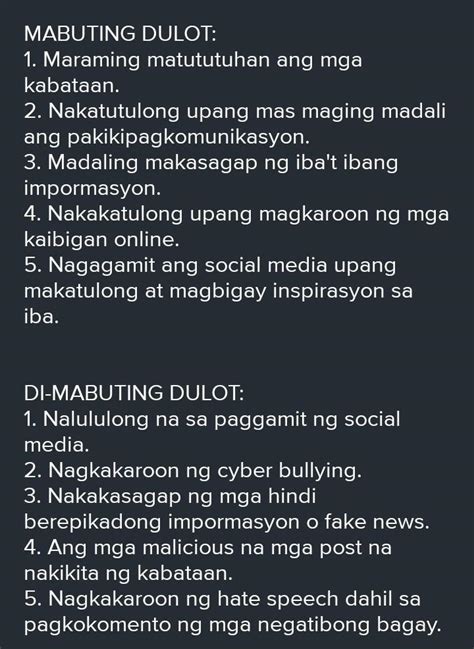 Magbigay Ng Limang 5 Mabuting Dulot Ng Social Media At Limang 5 Di