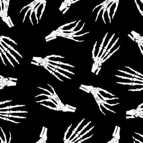 Skeleton Hand Seamless Pattern On Black Background Halloween Bones