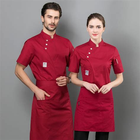 Summer Women And Men Kitchen Restaurant Cook Workwear Red Chef Uniform White Shirt Chef Jacket