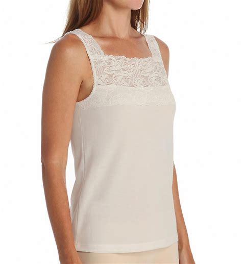 Cuddl Duds Womens Softech Square Neck Lace Camisole Plus Size Ivory