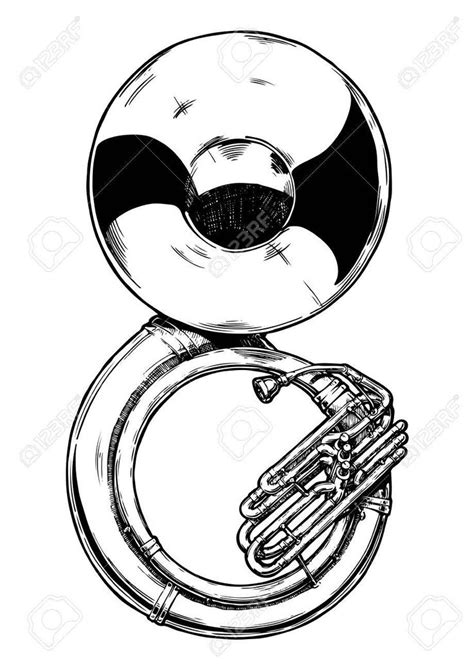 A Vector Hand Drawn Illustration Of Sousaphone Black And White