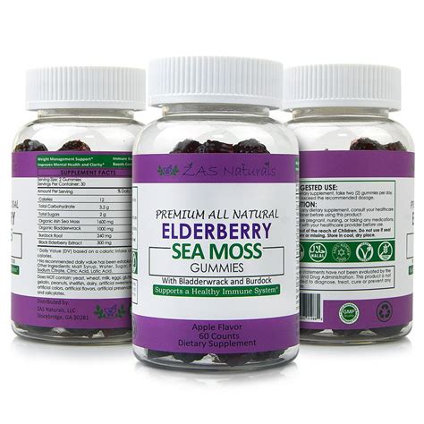 Premium All Natural Elderberry Organic Sea Moss Gummies With Organic