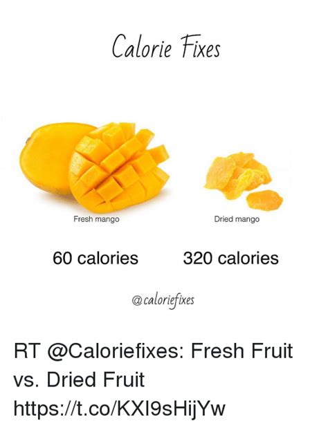 We can have it through fresh or dried. Calorie Fixes Fresh Mango Dried Mango 60 Calories 320 ...