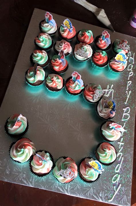 Number 5 birthday cupcake cake for a Little Mermaid themed party
