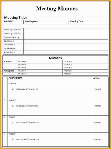 Free Sample Minutes Of Meeting Template Of Free Meeting Minutes