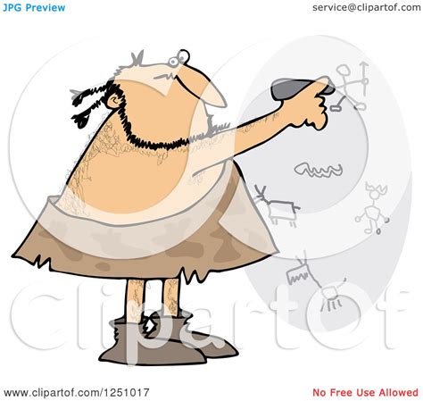 Clipart Of A Caveman Drawing On A Wall Royalty Free Vector