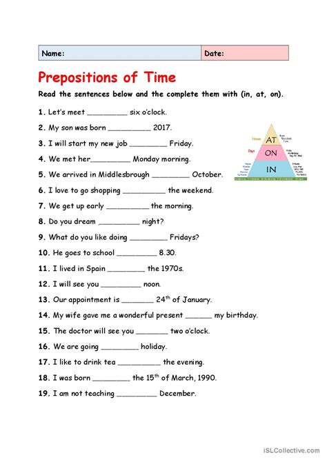 Prepositions Of Time In On At English Esl Worksheets Pdf And Doc