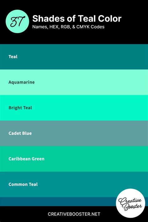 37 Shades Of Teal Color Names Hex Rgb And Cmyk Codes Creativebooster