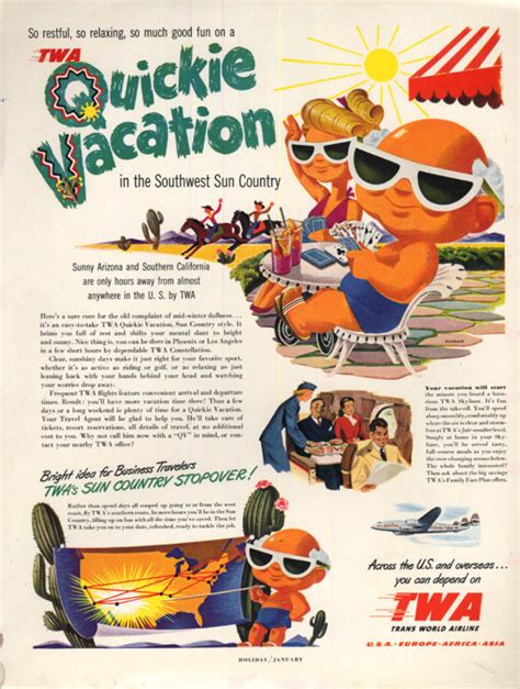 quickie vacation in the southwest sun country twa trans world airline ad 1950 h