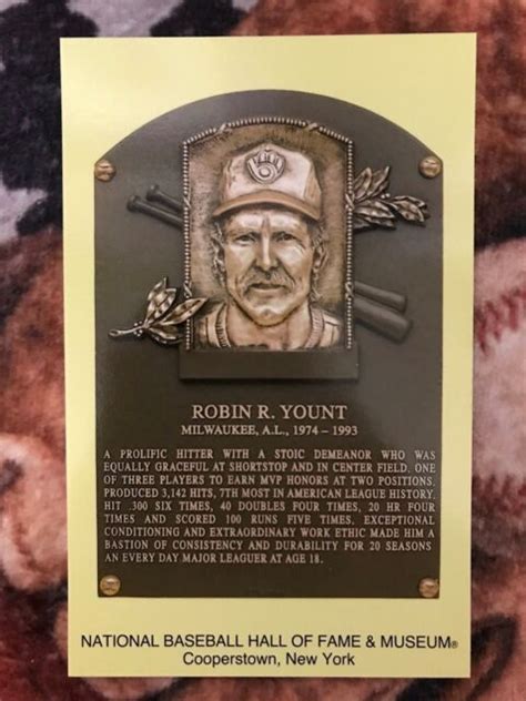 Robin Yount Postcard Baseball Hall Of Fame Induction Plaque