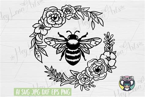 Bee Svg Floral Svg Files For Cricut Cut File Dxf Png Eps