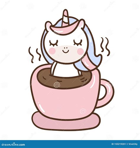 Cute Unicorn Cartoon Little Pony In Coffee Cup For Nursery Poster