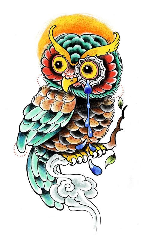 The girlish back is decorated with the owl tattoo with a pink diamond and a pink bow, the pattern says that the owner has a strong character. Amazing Color Tattoos - Women Styler