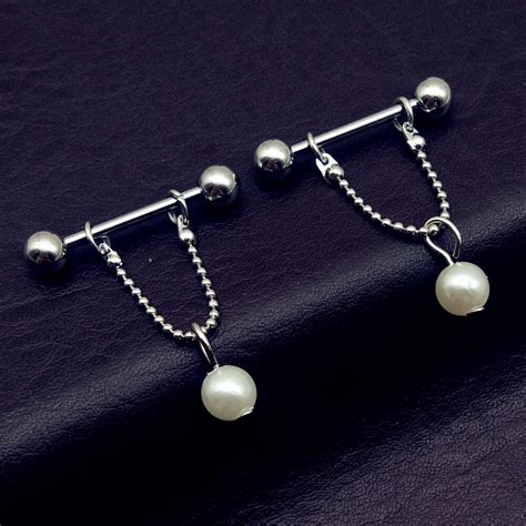 Simulated Pearl Nipple Piercing Bars 14g 316l Surgical Steel Body Piercing Jewelry Dangle