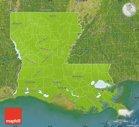 Physical Map Of Louisiana Satellite Outside