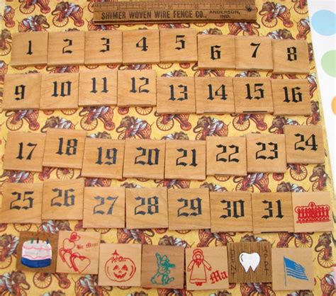 Vintage Wooden Numbered Tiles From A Calendar Board