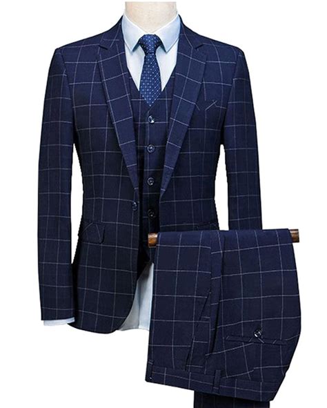 Service dress blues for male junior enlisted sailors are based on the classic sailor suit in navy blue, colloquially referred to as crackerjacks. 2019 Navy Blue 3 Pieces Mens Suits Plaid Slim Fit Wedding ...