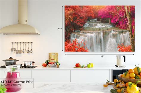 Sc836 Autumn Forest Waterfall Water Scenic Wall Art Picture Large