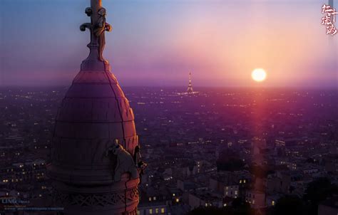 Wallpaper Girl The Sun Sunset The City Lights Eiffel Tower Anime
