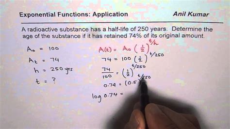 Find Age Of Substance From Given Half Life Exponential Decay Youtube