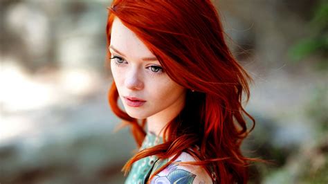 Wallpaper Face Redhead Model Long Hair Tattoo Skin Clothing