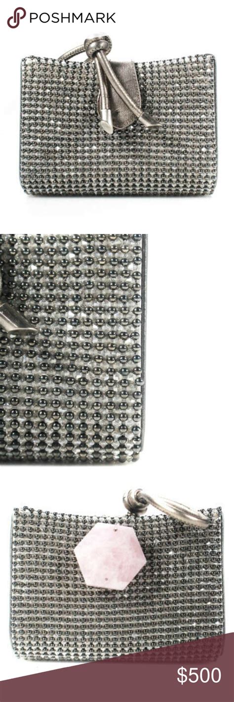 Giorgio Armani Silver Leather Beaded Magnetic Bag Bead Leather Bags