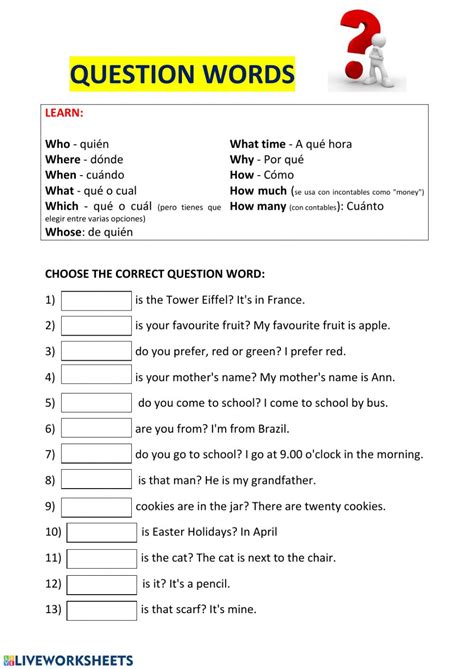 question words wh questions online exercise