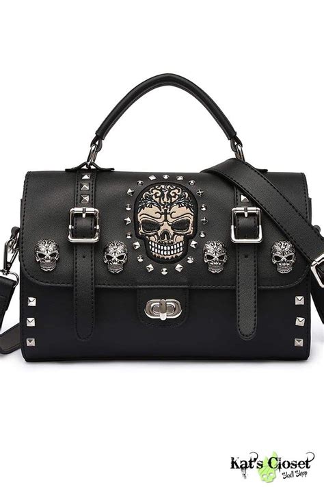 Skull Doctor Tote Bag Handbag Embroidered Skulls And Silver Studs