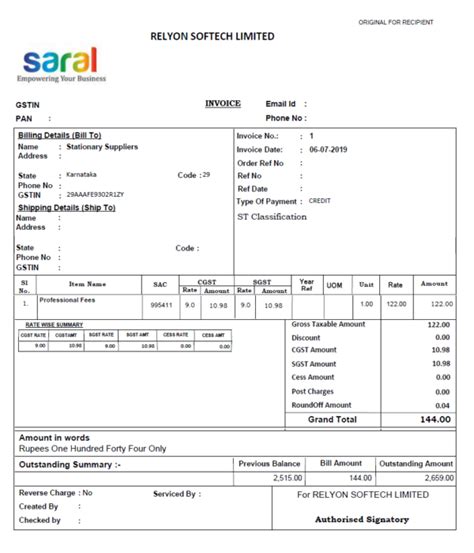 Gst Service Invoice Mandatory Components And Sample Templates