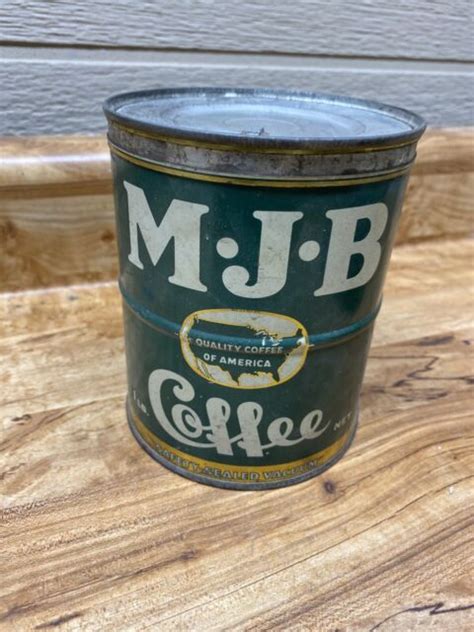 Antique Vintage Green M J B Mjb 1lb Coffee Tin Can Key Wind With Lid