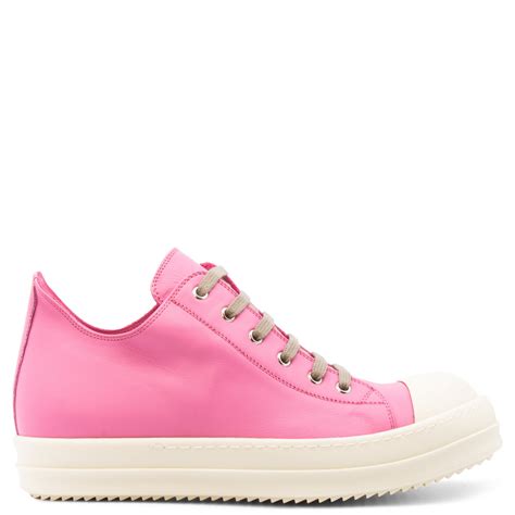 Rick Owens Leather Low Sneakers Pop Pink Hervia